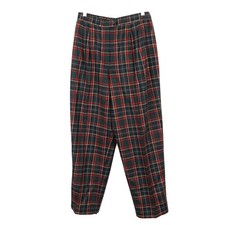 Koret VTG Plaid Tartan Pleated Pants 12 Womens Red Green Wool Blend High Waist