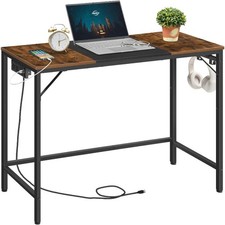 Computer Desk, Home Office Desk with Power Outlet, Modern Study Writing Desk
