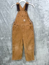Carhartt Boys Size 8 Overalls Bibs Brown Duck Canvas Double Knee Work Insulated