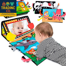 Baby Toys 0-6 Months - Tummy Time Toy Baby Mirror Infant Toys with Cloth Book -