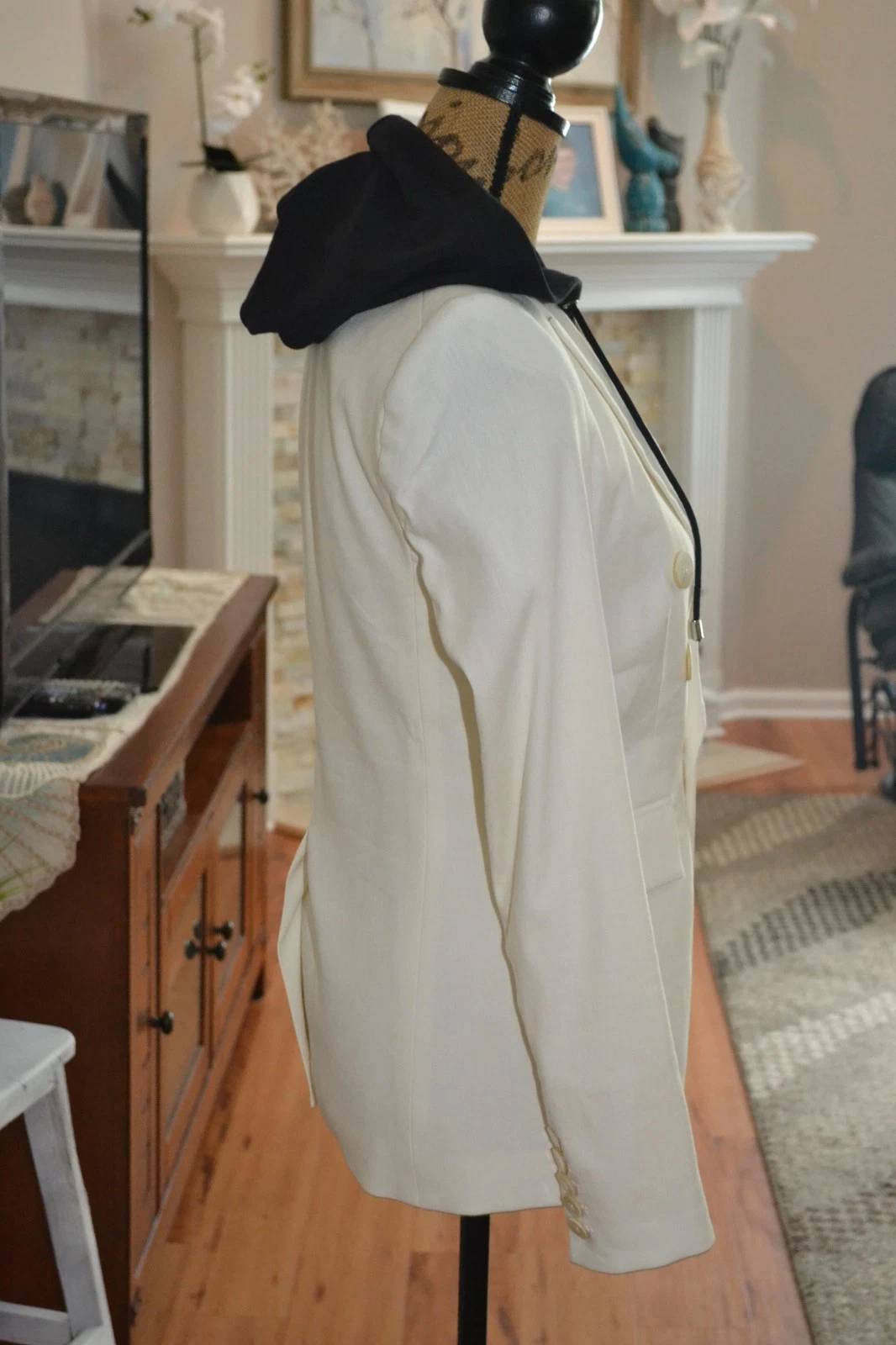 OFF WHITE Veronica Barba Off bianco misto lino Lonny Dickey nero felpa con cappuccio inserto blazer 2