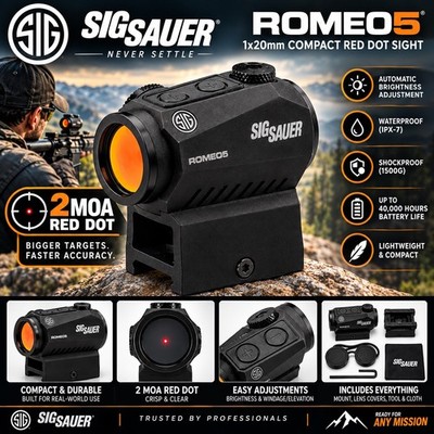 Black - Sig Sauer SOR52001 Romeo5 1x20mm Compact 2 Moa Red Dot Sight