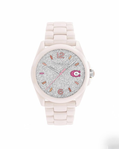 New-Coach 14503939 Greyson Pink Ceramic With Grey Dust Dial Women’s Watch