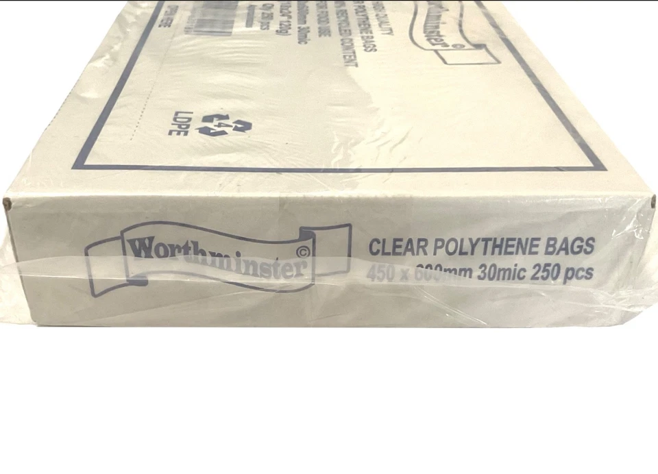 FOOD GRADE BOXED WORTHMINSTER 250pcs CLEAR POLYTHENE BAGS 450mm x 600mm x 30 mic - Image 3 of 4