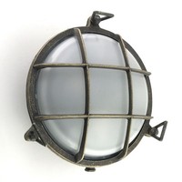 AußEnleuchte Wand Maritim Messing Glas E27 IP64 Ø 24 Cm Rund Keller Leuchte
