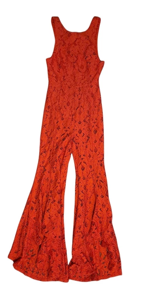 Free People Rise and Shine Lace One-Piece Bell Bottom Jumpsuit 0 - Image 3 of 4