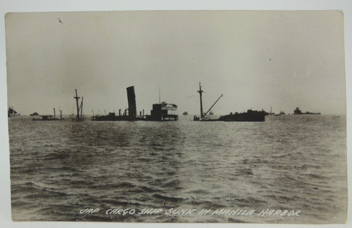 RPPC WW11 Japanese Cargo ship Sunk in Manila Harbor C. 1940s Real Photo Postcard