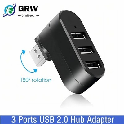 3 Port USB 2.0 Hub Rotierender Splitter High Speed Adapter PC Laptop