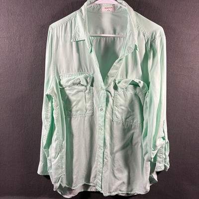 babaton women tencell lyocell top large mint button coastal beach vacation 