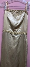 Vintage Betsey Johnson Gold Satin Dress Adjustable Straps Smocked Back Size M