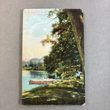 WI POSTCARD Row boats on he banks of the Milwaukee River antique rowboats unp