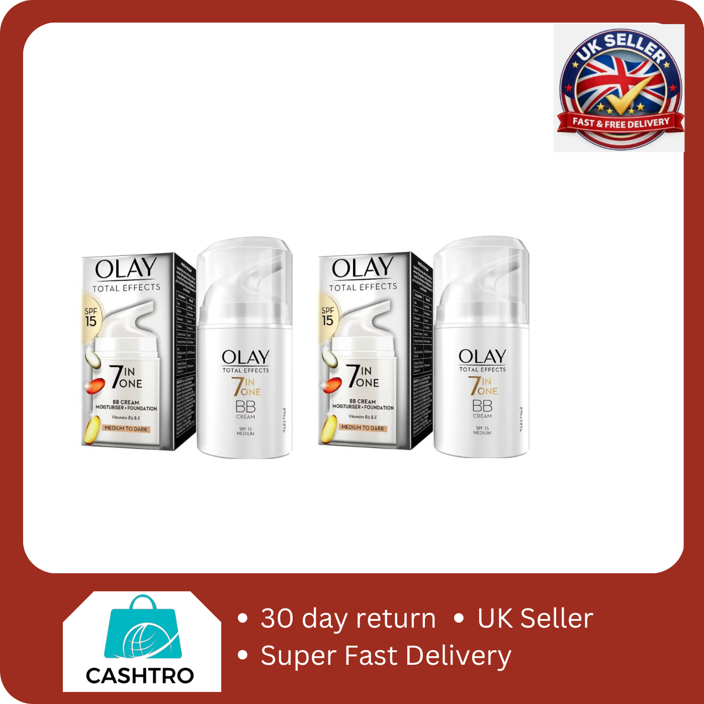 2 x Olay Total Effects 7 in 1 BB Cream Moisturiser + Foundation SPF 15 50ml - Image 2