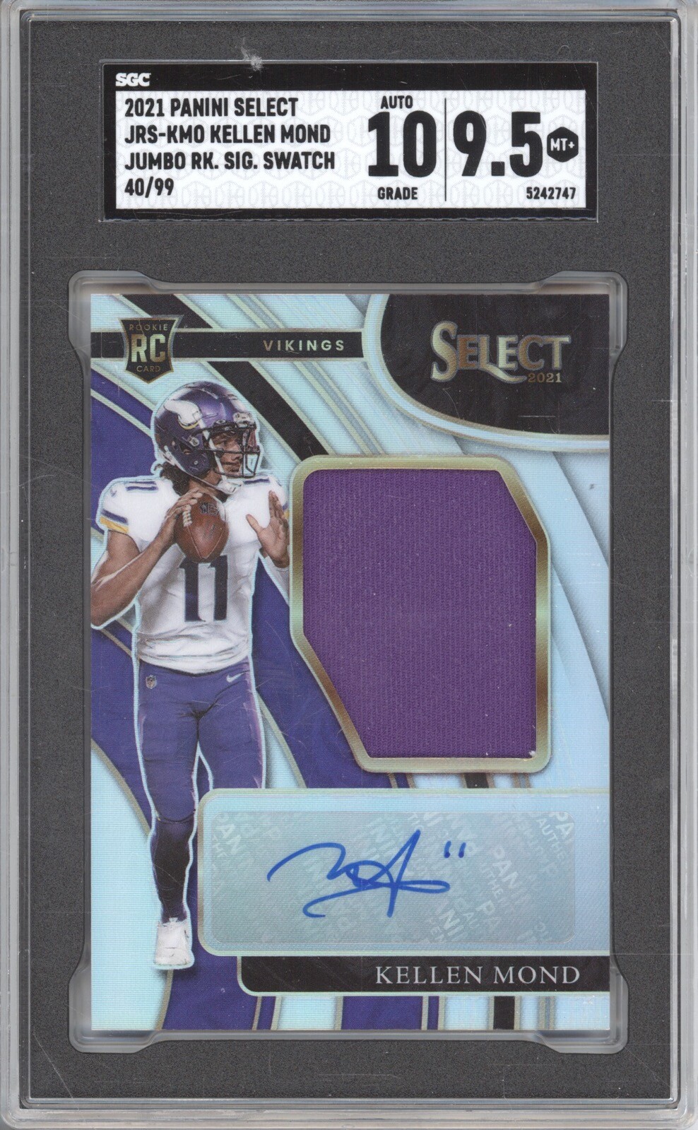 Kellen Mond Panini Select Jumbo Rookie Signature Swatches #JRSKMO Base