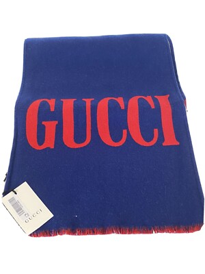 NWT Gucci Guccium Blue Wool/Silk Scarf 525559 35x180 Made in Italy