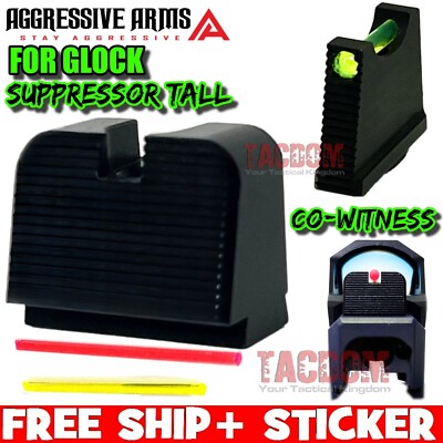AGGRESSIVE ARMS STEEL Suppressor TALL FIBER Height Sights for GL0CK CO-WITNESS 2