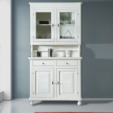 CREDENZA + VETRINA NAPOLETANA  IN LEGNO, COLORE BIANCO
