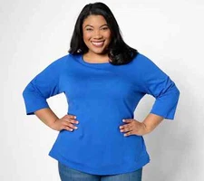 Denim & Co Essentials True Cotton Jersey Boat Neck Top Royal Blue Size L A633194