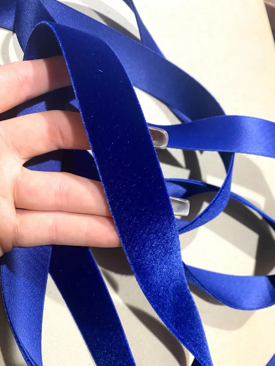 vintage velvet rayon satin back ribbon 1 royal blue 1yd made in France