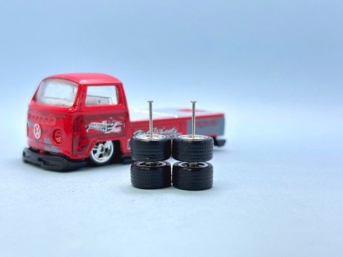 R483 Hotwheels 1/64 Real rider# LW5 raggi cromati cerchi in gomma corti 10 mm - Foto 5 di 7