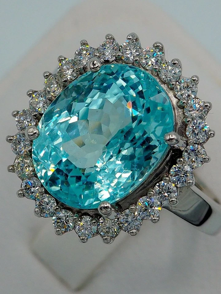 Anillo de plata 925 sólido muy único con una rara piedra de turmalina "Paraiba" de 15,42 quilates  Foto 2 de 4