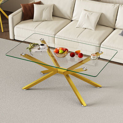 39.37'' Rectangular Clear Tempered Glass Coffee Table,Stylish Design Tea Table