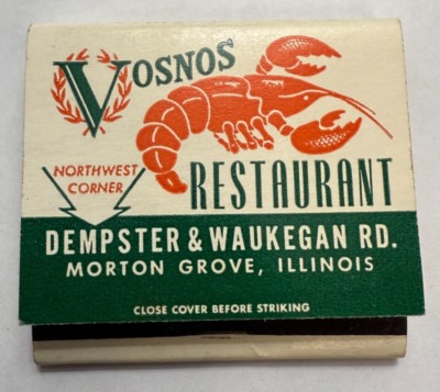 Vosnos Restaurant Morton Grove Illinois   Matchbook Full Book
