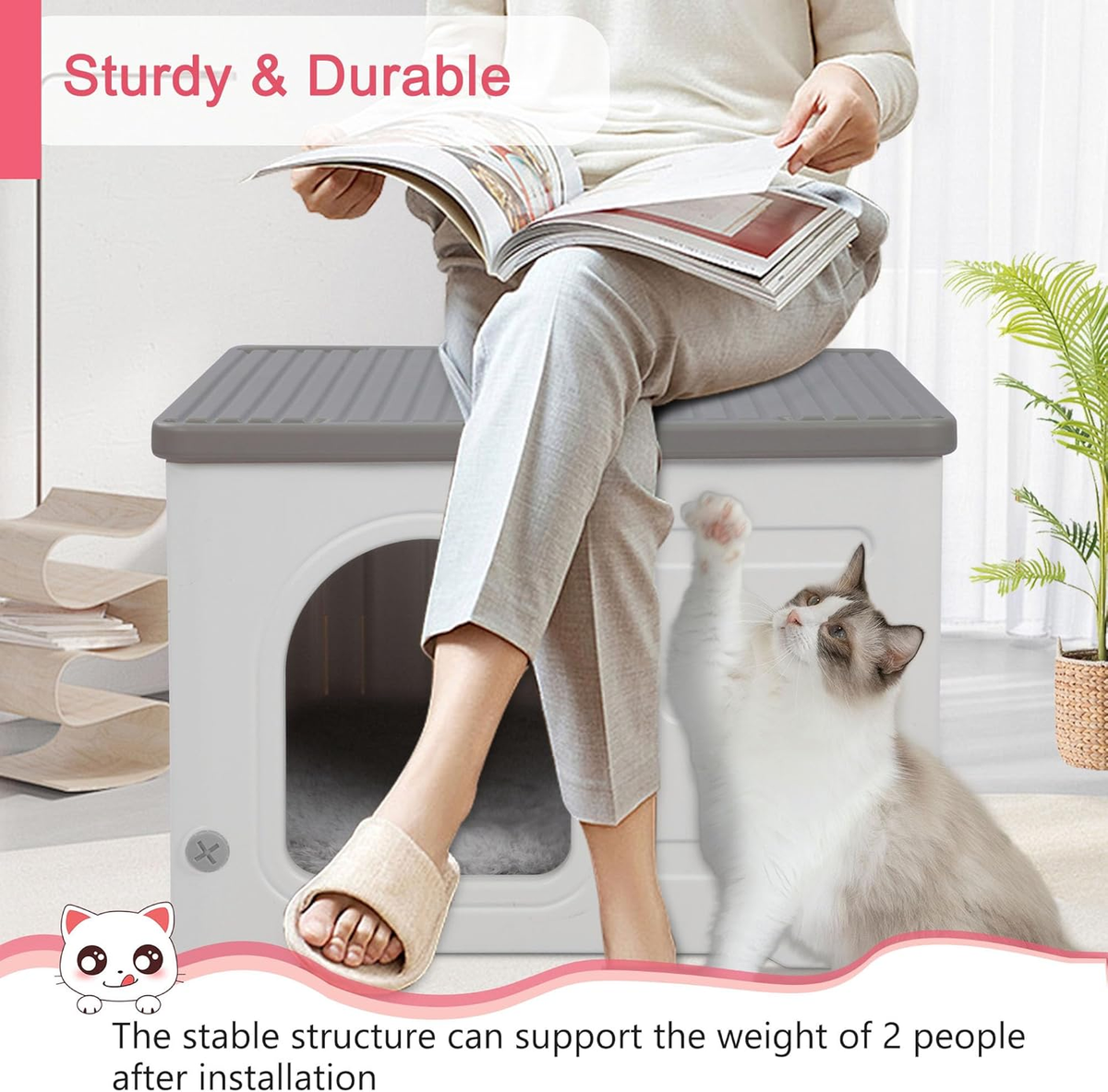 Sturdy Waterproof Cat House with Escape Door, Indoor/Outdoor