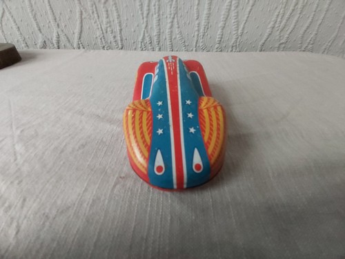 VINTAGE RETRO ROCKET RACER CAR TINPLATE FRICTION TOY SCHYLLING TOY - Picture 4 of 10