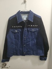 Vintage L.A. BLUES Blue Jean Denim Jacket with black and silver decor sz. Medium