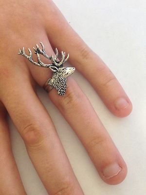 A21 Stag's Head English Pewter Ladies Ring, Adjustable Handmade in Sheffield