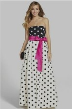 Eliza J Women's Polka Dot Faille  strapless Ball  Gown Dress  Black  Ivory Sz 0