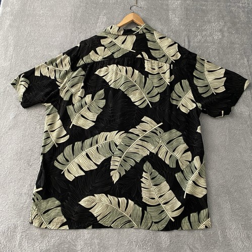 Caribbean Joe Shirt Mens XXL Black Hawaiian Green Palm Leaf Camp Relaxed - Picture 8 of 13