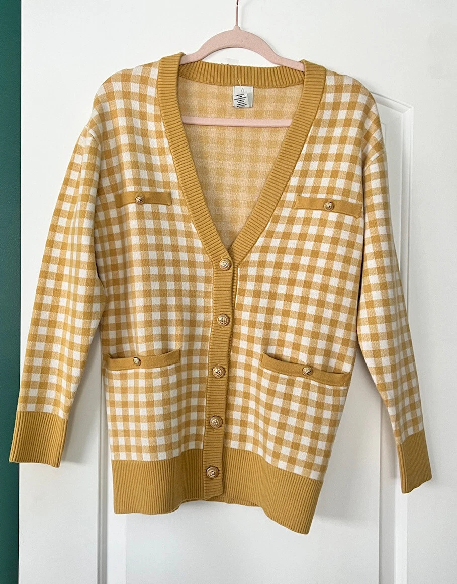 Plaid button clearance front cardigan
