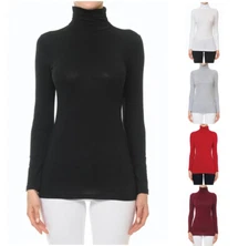 WOMEN SOLID COTTON TURTLENECK FUNNEL NECK LONG SLEEVE TOP SHIRT 67225