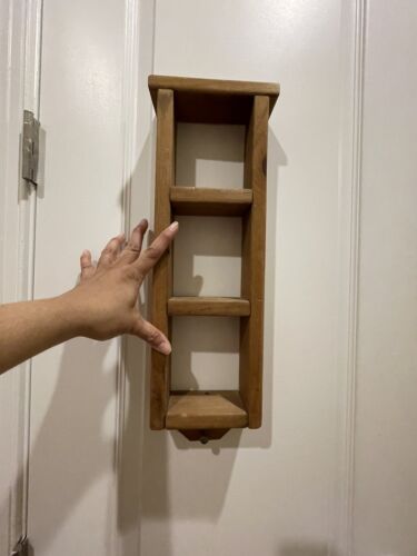 Trinket Shelf l 3 tier solid wood with 1 peg wall shelf hand made VTG