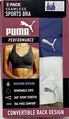 Puma Women's Convertible Seamless Sports Bra Pack, (White/Blue