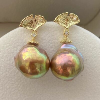 huge15 mm Natural baroque South Sea multicolor Pearl earrings