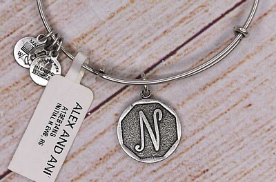 NEW NWT Alex and Ani Letter Initial N Charm Bangle Silver Bracelet (A)