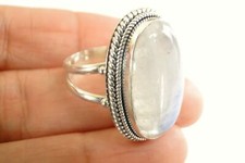 Oval Rainbow Moonstone Cord Edge 925 Sterling Silver Twisted Band Ring 6 7 8 9