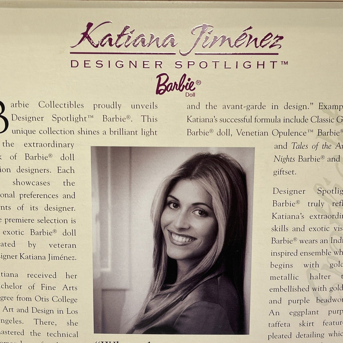 KATIANA JIMINEZ BARBIE Designer Spotlight Doll #B0836 KATIANA JIMINEZ BARBIE Designer Spotlight Doll #B0836