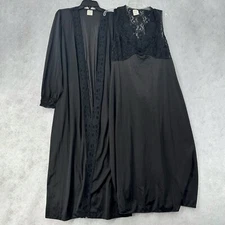 Vtg Peignoir Women LARGE Romantic Bridal Intimates Nightgown Robe Nylon Set Lace
