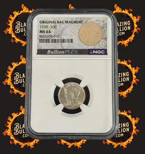1939 Mercury Dime MS 64 NGC Original bag fragment