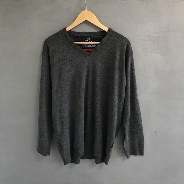 Men Polo Ralph Lauren Sweater Grey Cotton 44 / XXL #1V0Y
