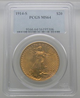 1914 S $20 Gold Saint Gaudens Double Eagle PCGS MS64