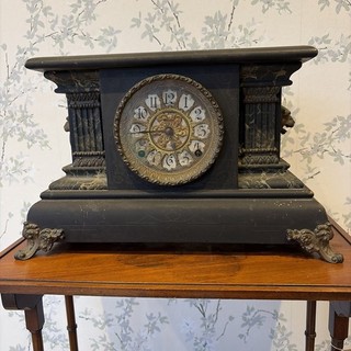 Stunning Architectural Gothic Faux Slate Mantel Clock c 1900 Spares Repairs