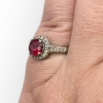 Rubin & Diamant Sterling Silber 925 Halo Ring HDS signiert Größe 7