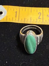 Native Sterling Size 8 1/2 Signed Turquoise Stone Vintage Ring Patina 9.7g