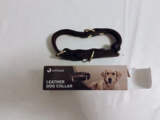 Joytale Black Leather Dog Collar with Smart Tag size MEDIUM