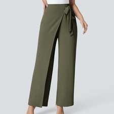 Halara High Waisted Tie Side Wide Leg Work Pants Size Small Burnt Olive NWT