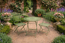 Green Metal French Cafe Style Garden Bistro Set Folding Chairs & Table